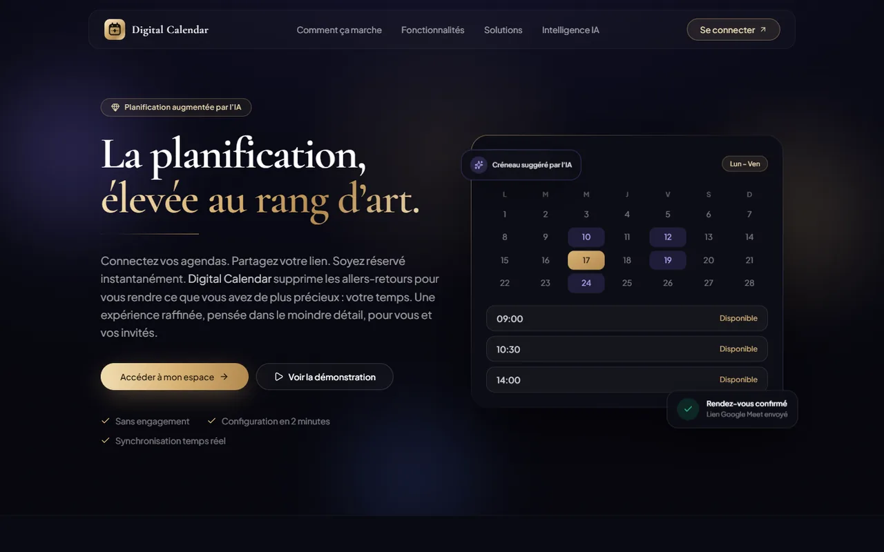 Accueil de Digital Calendar sur ordinateur