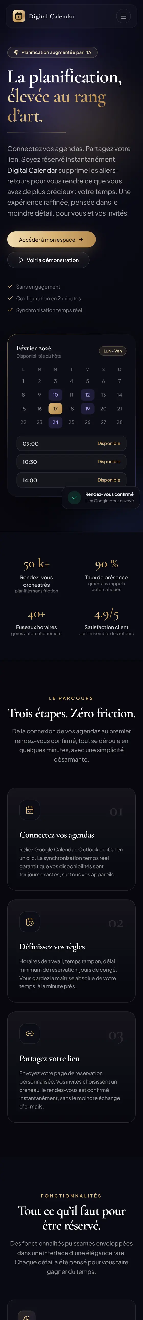 La page d'accueil de Digital Calendar sur téléphone