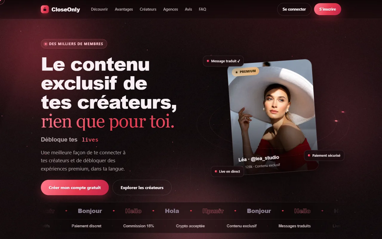 Accueil de la plateforme CloseOnly sur ordinateur