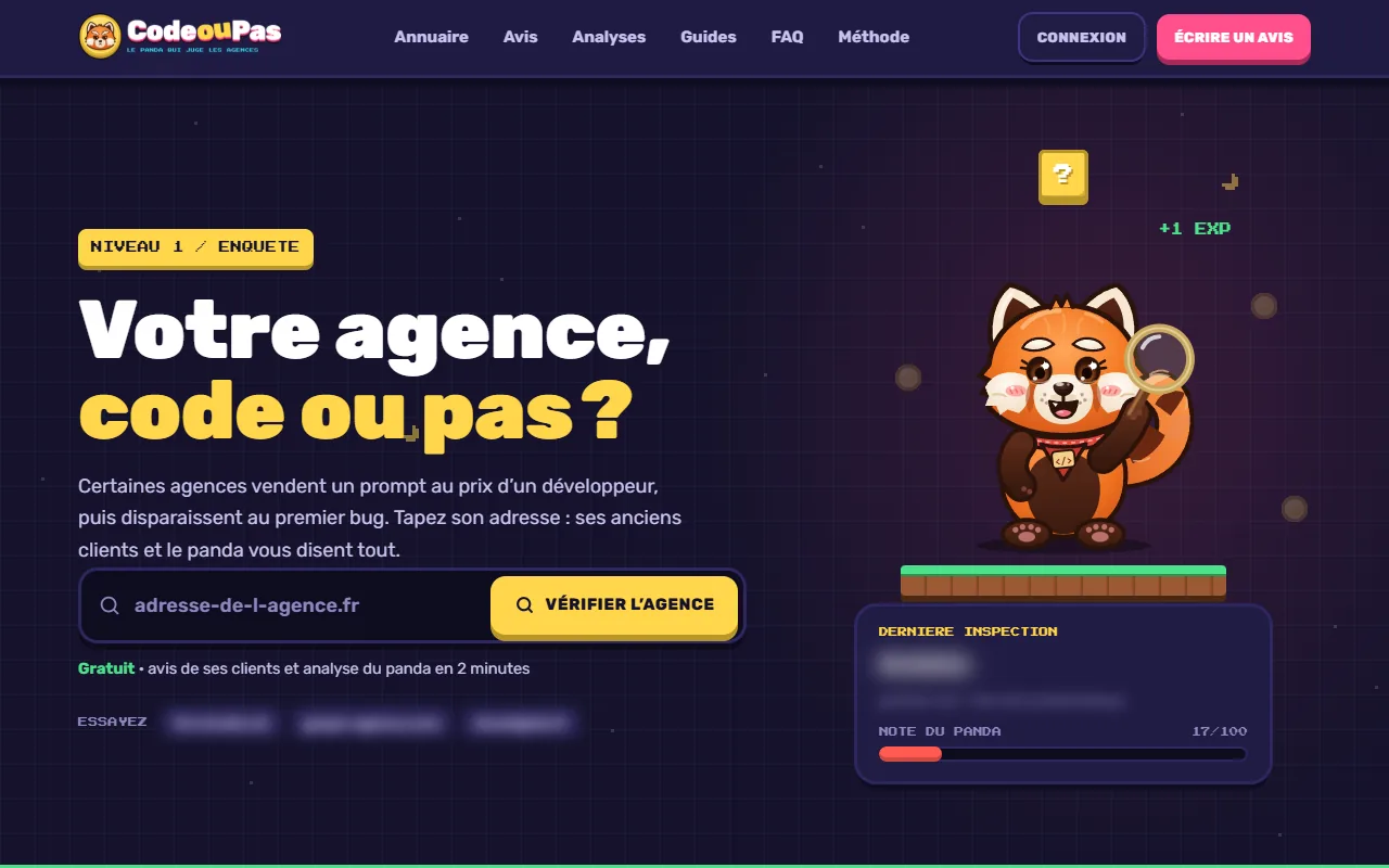 Accueil de CodeOuPas sur ordinateur