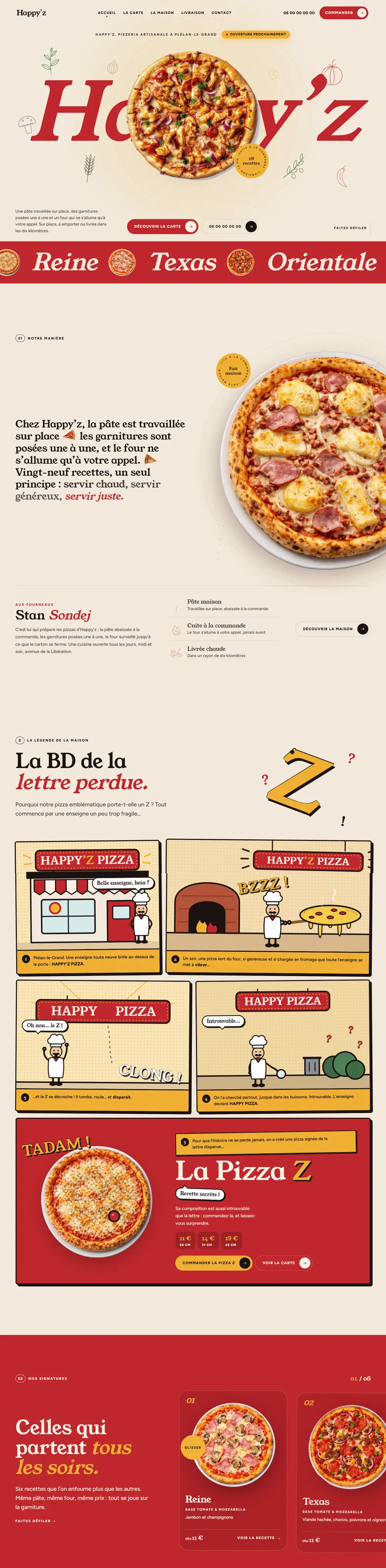 La page d'accueil de Happy’z Pizza en entier, sur ordinateur