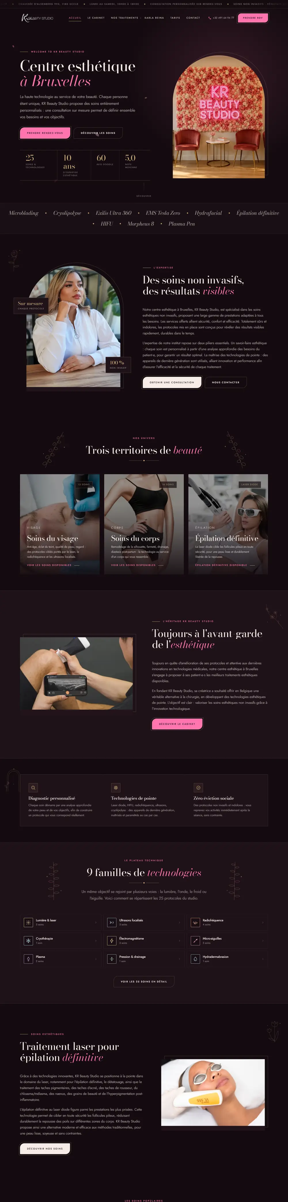 La page d'accueil de KR Beauty Studio en entier, sur ordinateur