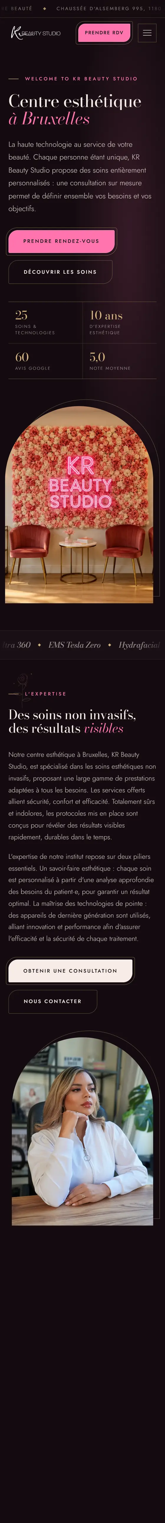 La page d'accueil de KR Beauty Studio sur téléphone