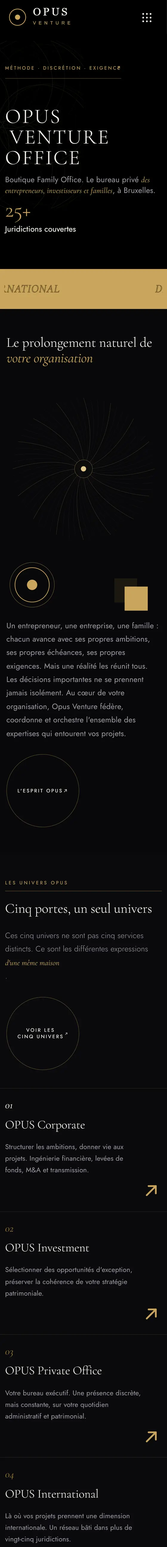 La page d'accueil d'Opus Venture sur téléphone